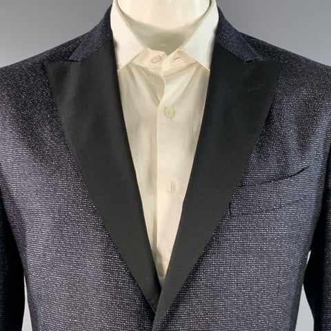 BOGLIOLI Size 44 Black White Textured Silk Linen Peak Lapel Sport Coat