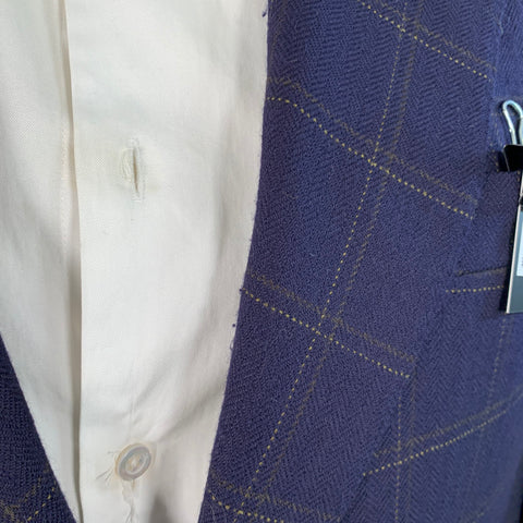 GIANLUCA ISAIA Chest Size 42 Long Navy Beige Window Pane Wool Sport Coat