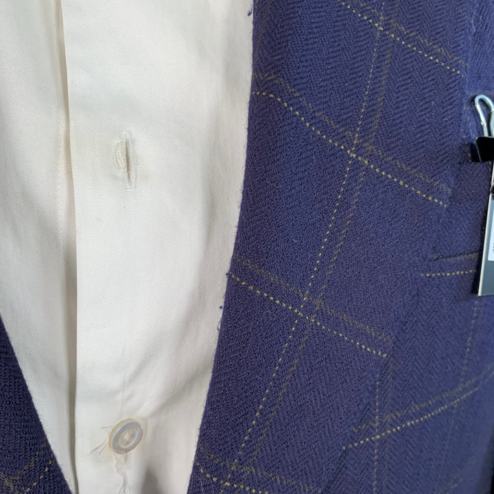 GIANLUCA ISAIA Chest Size 42 Long Navy Beige Window Pane Wool Sport Coat