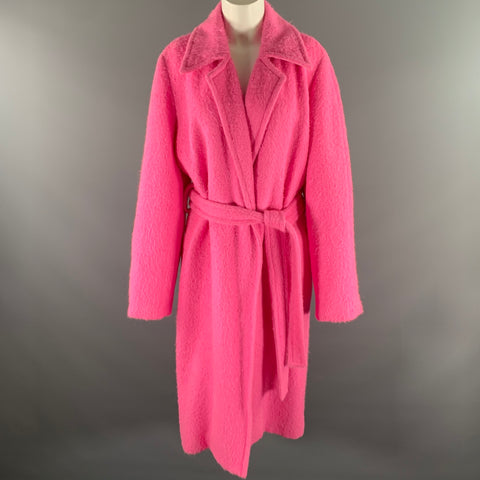 HELMUT LANG Size L Pink Alpaca Wool Textured Belted Coat