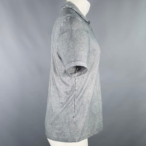 JOHN VARVATOS * U.S.A. Size M Grey Distressed Cotton Half Placket Polo