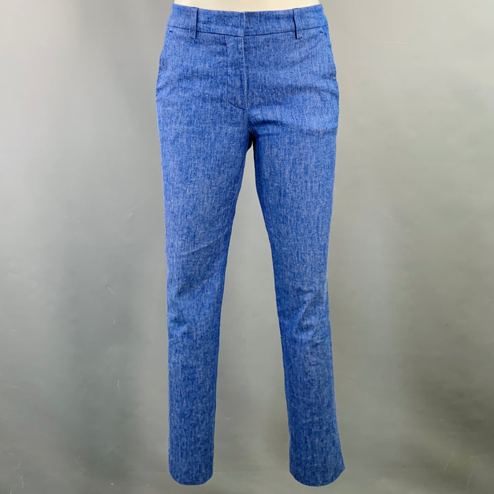 DEREK LAM Size 2 Blue Linen Cotton Blend Skinny Casual Pants