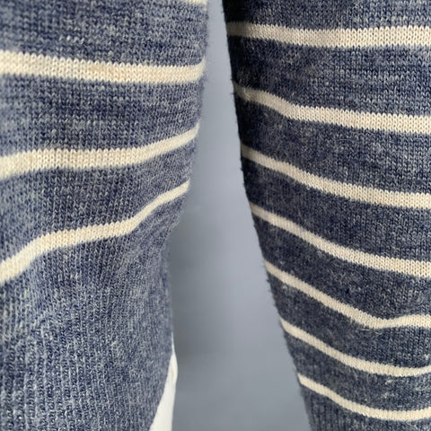 J.CREW Size L Grey Cream Stripe Wool Alpaca Crew Neck Pullover
