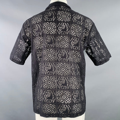 SASQUATCHfabrix Size M Black Lace Cotton Blend Short Sleeve Shirt