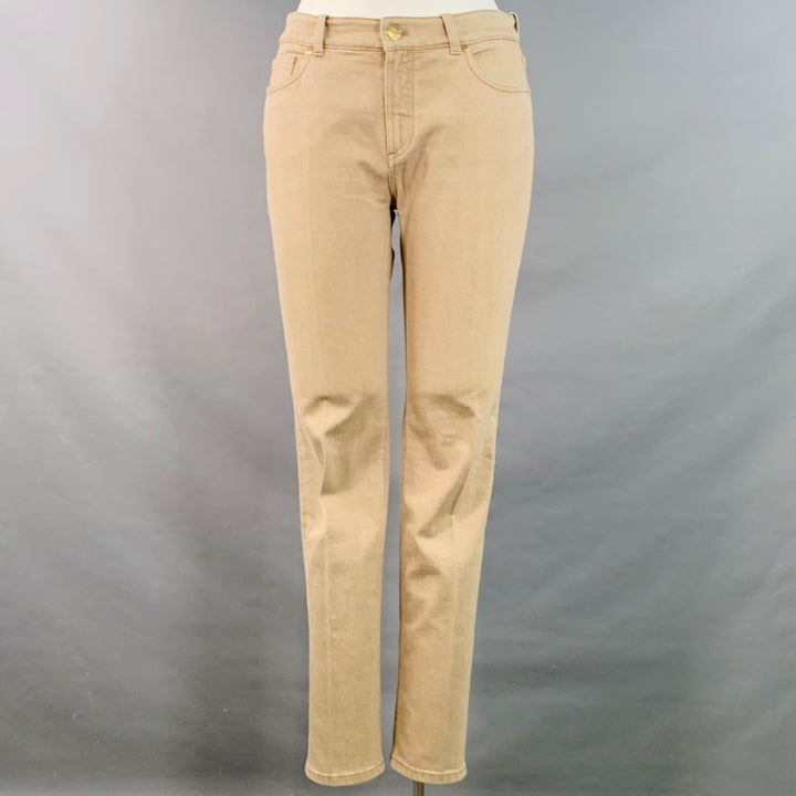 LORO PIANA Size 12 Beige Cotton Blend Twill Tapered Casual Pants