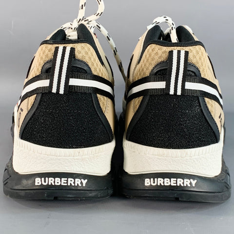 BURBERRY by RICARDO TISCI Size 12 Tan Black Red Stripe Mesh Low Top Sneakers