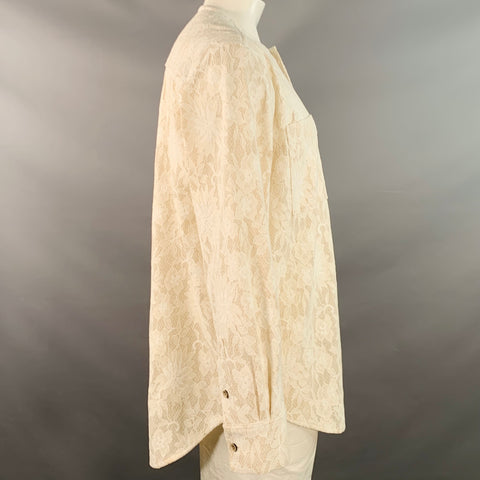 ANDERSSON BELL Size L Beige Lace Nylon Cotton Collarless Long Sleeve Shirt