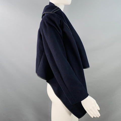 COMME des GARCONS Vintage 1999 Size M Navy Wool Blend Unstructured Shawl Collar Open Front Jacket