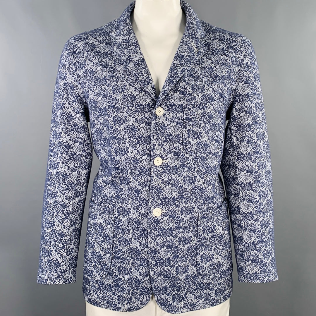 ENGINEERED GARMENTS Size XL Blue White Floral Textured Jacket