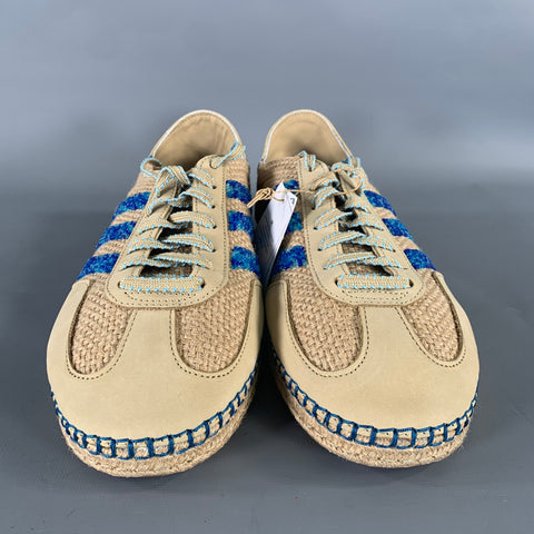 ADIDAS Size 10.5 Khaki Blue Mixed Patterns Mixed Fabrics Yacht Sneakers