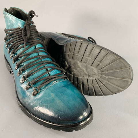 Jo GHOST Size 10 Blue Black Perforated Leather Lace-Up Boots