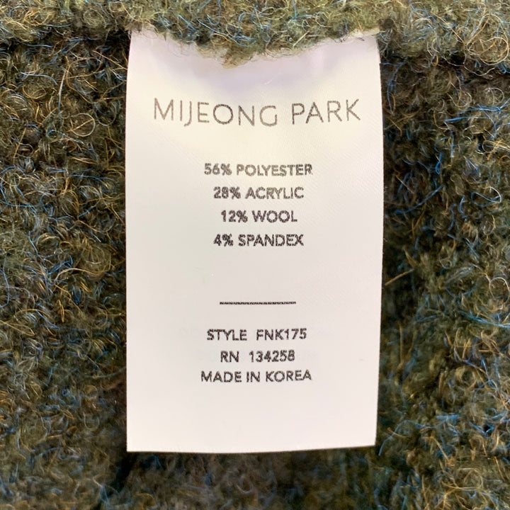 MIJEONG PARK Size M/L Green Polyester Blend Melange Knit Cropped Cardigan
