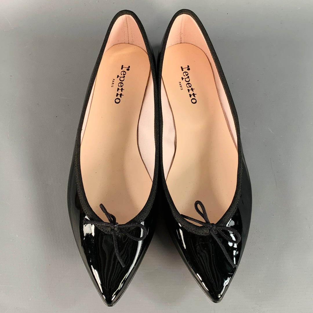 REPETTO Size 9.5 Black Patent Leather Pointed Toe Bow Flats