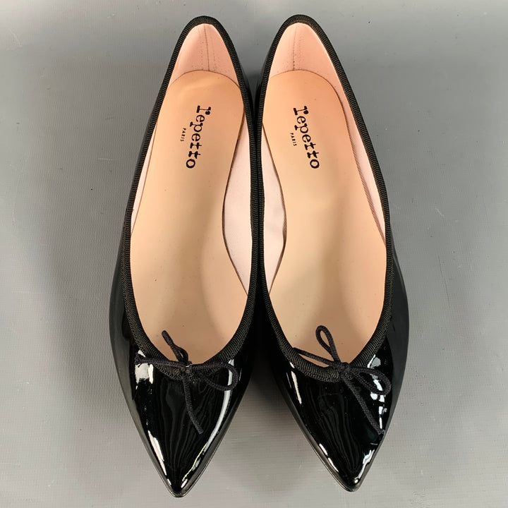 REPETTO Size 9.5 Black Patent Leather Pointed Toe Bow Flats