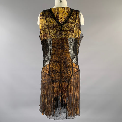 BOTTEGA VENETA Size M Yellow Black Silk Blend Knee-Length Dress