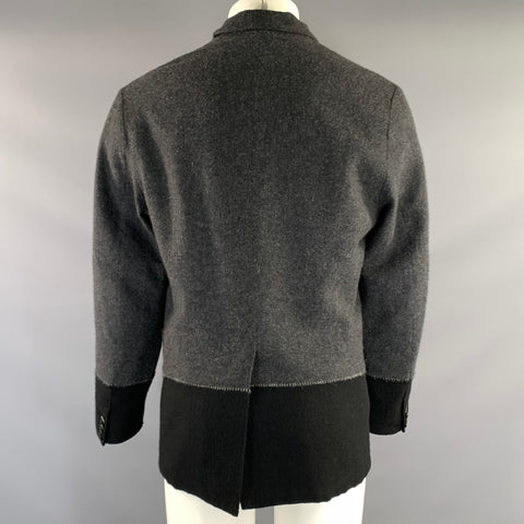 BARENA Size 12 Black Dark Grey Wool Blend Notch Lapel Cardigan