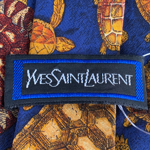YVES SAINT LAURENT Navy Brown Tortoise Silk Tie