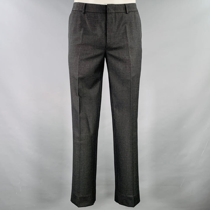 YVES SAINT LAURENT Size 42 Long Grey Charcoal Wool Notch Lapel Suit