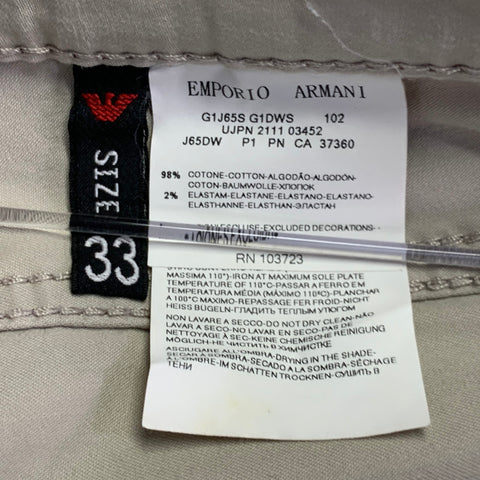 EMPORIO ARMANI Size 33 Beige Cotton Blend Slim Straight Button Fly Casual Pants