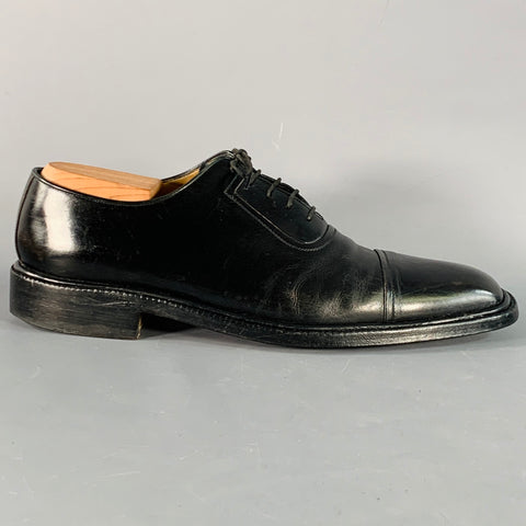 A. TESTONI Size 10.5 Black Leather Oxford Cap Toe Lace-Up Shoes