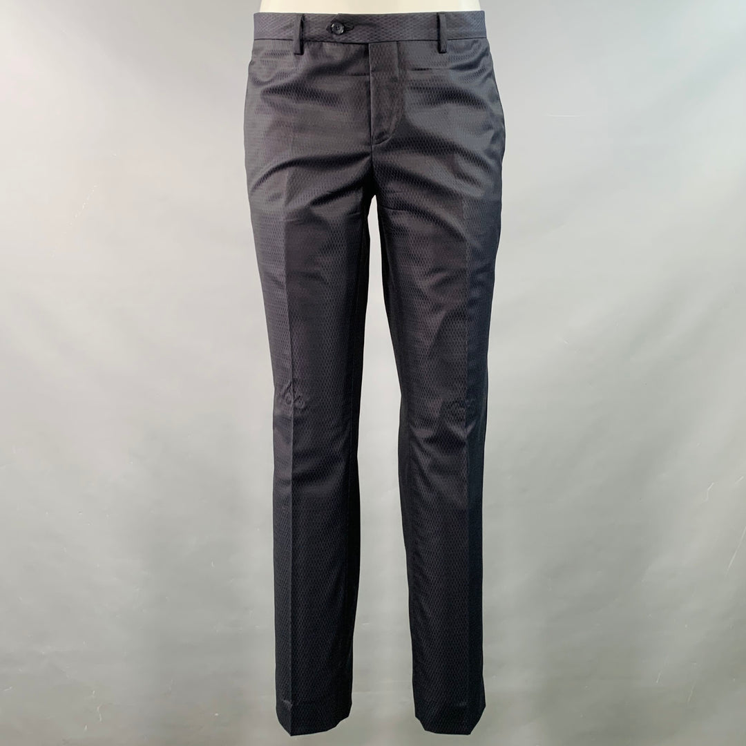 EMPORIO ARMANI Size 40 Navy Textured Wool Silk Single Breasted Notch Lapel Suit
