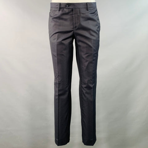 EMPORIO ARMANI Size 40 Navy Textured Wool Silk Single Breasted Notch Lapel Suit