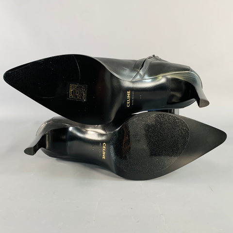 CELINE Size 11 Verneuil Triomphe Black Leather Pointed Toe Stiletto Boots