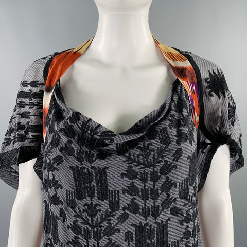 DRIES VAN NOTEN Size 6 Grey Black Silk Embroidered Short Sleeve Dress
