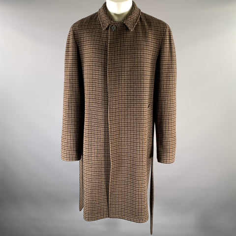 TAGLIATORE Size 44 Brown Black Houndstooth Wool Cashmere Belted Coat