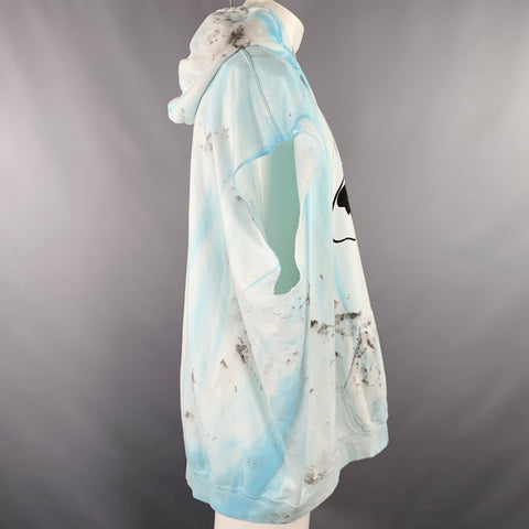 WESTFALL One Size Melting Snoopy Cutoff Blue Dyed Cotton Blend  Hoodie Sweatshirt