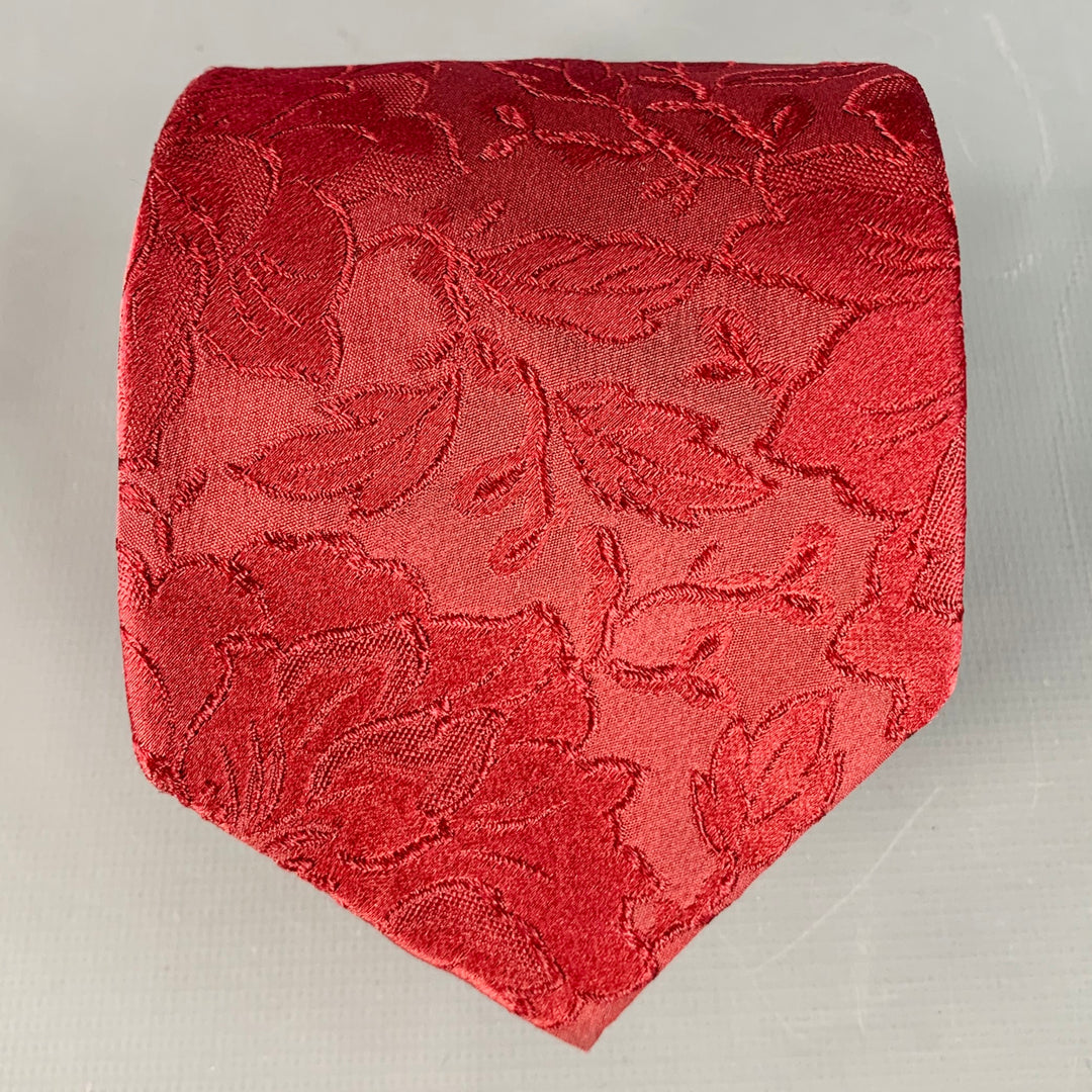 PAUL SMITH Red Burgundy Floral Jacquard Silk Tie