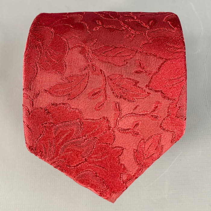 PAUL SMITH Red Burgundy Floral Jacquard Silk Tie