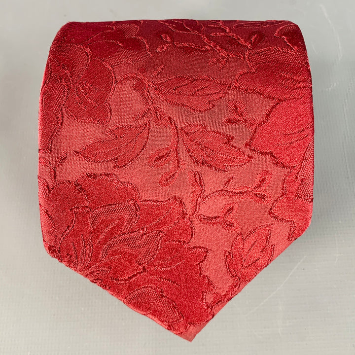 PAUL SMITH Red Burgundy Floral Jacquard Silk Tie