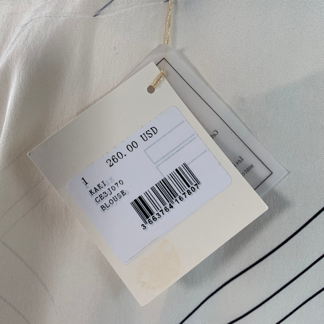 COTELAC Size 2 Cream Green Polyester Stripe Asymmetrical Pleated Casual Top