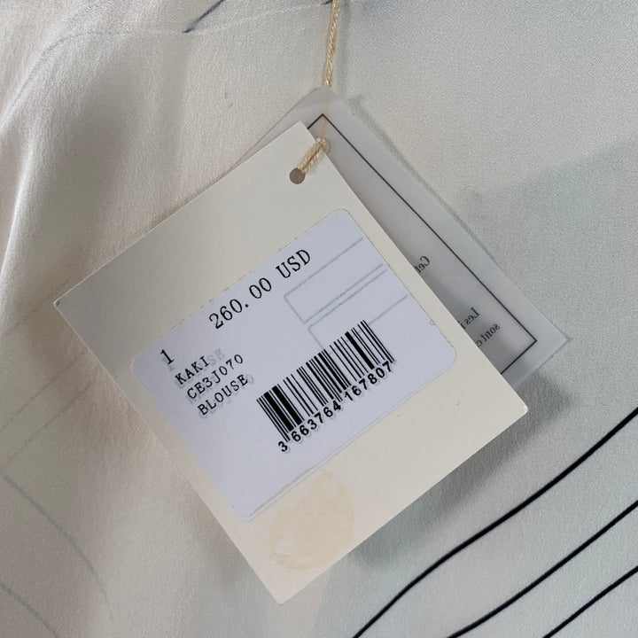 COTELAC Size 2 Cream Green Polyester Stripe Asymmetrical Pleated Casual Top