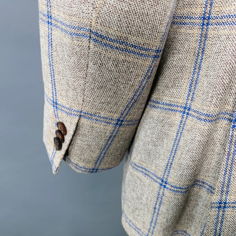 SUIT SUPPLY Size 46 Beige Navy Plaid Wool Linen Silk Sport Coat