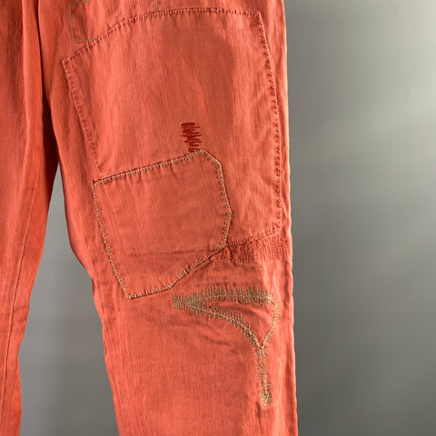 RALPH LAUREN Size 34 Pink Distressed Cotton Button Fly Casual Pants