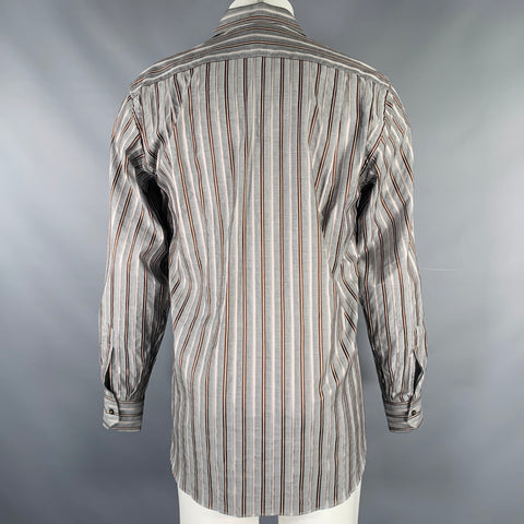 ETRO Size M Grey Stripe Cotton Button Up Long Sleeve Shirt