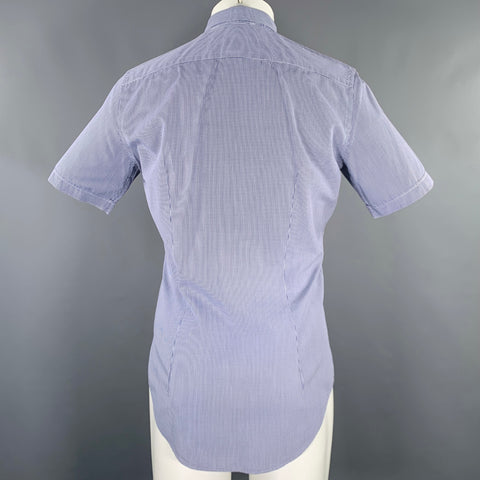 LANVIN Size 38 Blue White Gingham Cotton Short Sleeve Shirt