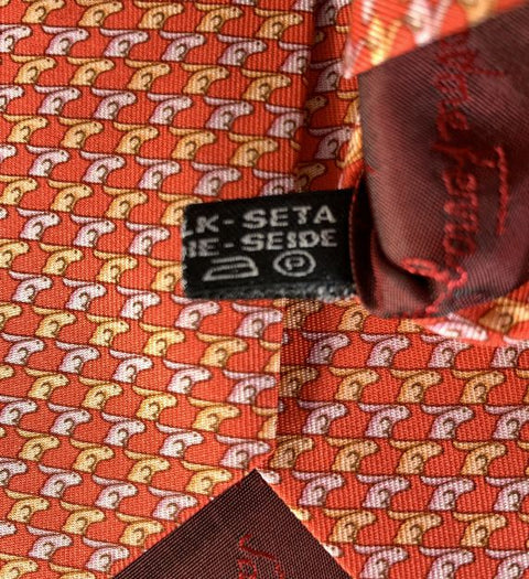 SALVATORE FERRAGAMO Red ORANGE LILAC Rabbits Silk Tie
