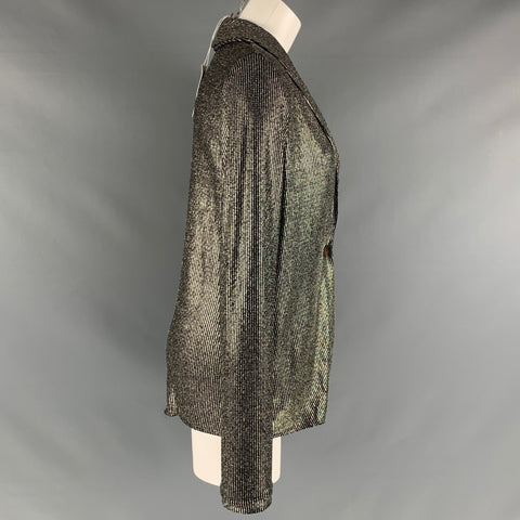 SHOW ME YOUR MUMU Size S Black Silver Nylon Metallic Stripe Cardigan
