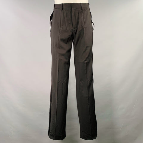 HELMUT LANG Size 40 Black Virgin Wool Notch Lapel Seatbelt Suit