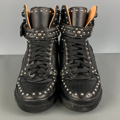 GIVENCHY Size 9 Tyson Black Studded Leather High Top Sneakers