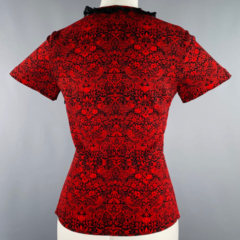 MARC by MARC JACOBS Size XS Red Black Polyester Blend Short Sleeve Blouse