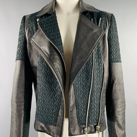 HELMUT LANG Size M Black Dark Green Polyester Blend Lambskin Jacket