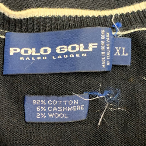 POLO GOLF Size XL Black White Contrast Trim Cotton Cashmere Wool Pullover