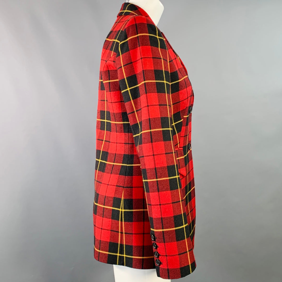 MICHAEL KORS COLLECTION Size 2 Red Black Yellow Wool Plaid Jacket Blazer