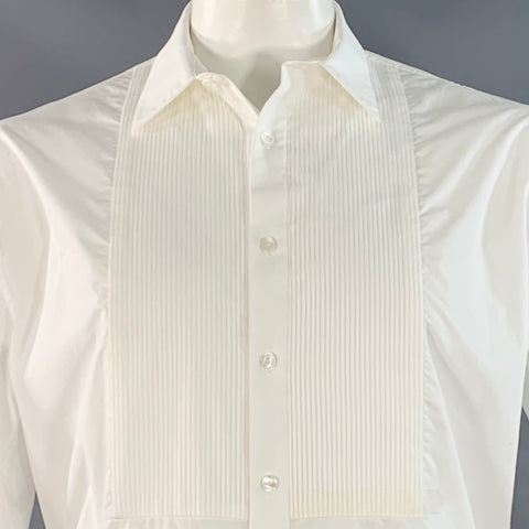 NILI LOTAN Size XL White Cotton Pleated Bib Tuxedo Long Sleeve Shirt