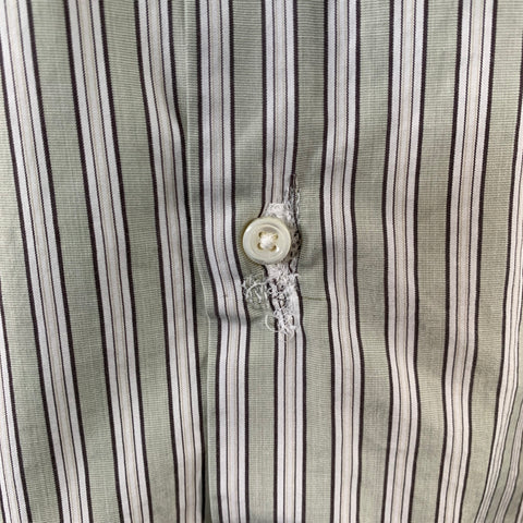 ERMENEGILDO ZEGNA Size XL Green Brown White Stripe Cotton Long Sleeve Shirt
