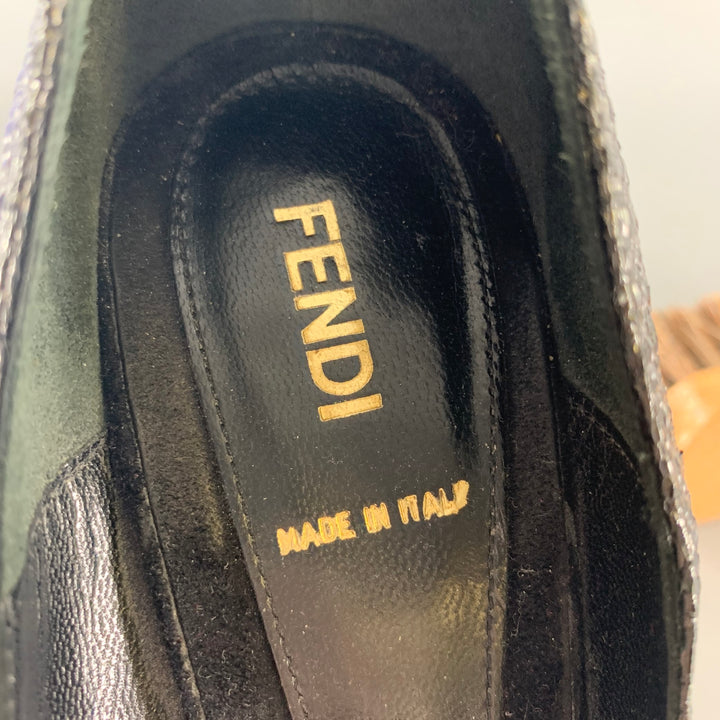 FENDI Size 8.5 Black Raffia Woven Platform Pumps